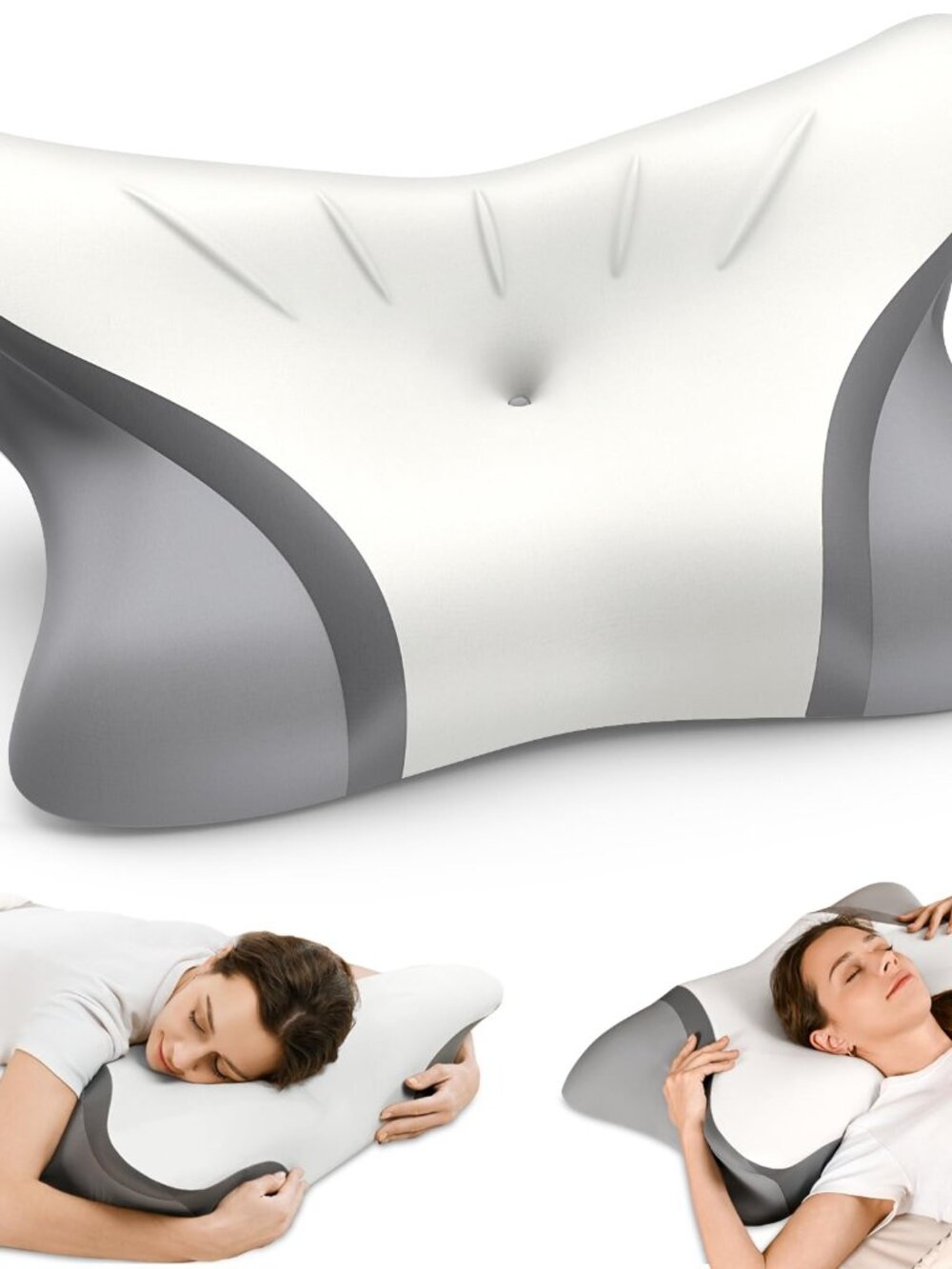 Hobest Ergonomic Contour Neck Pillow Memory Foam for All Sleepers White&Grey